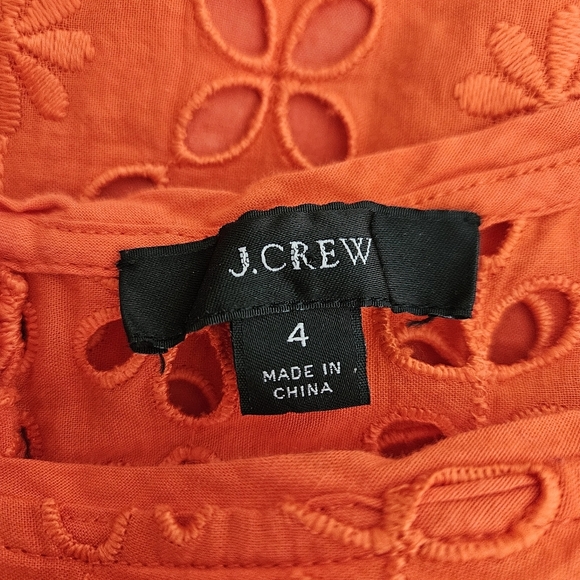 J.CREW Shift Dress Tangerine Orange Floral Embroidered Eyelet Bell Long Sleeve 4 - Picture 9 of 11